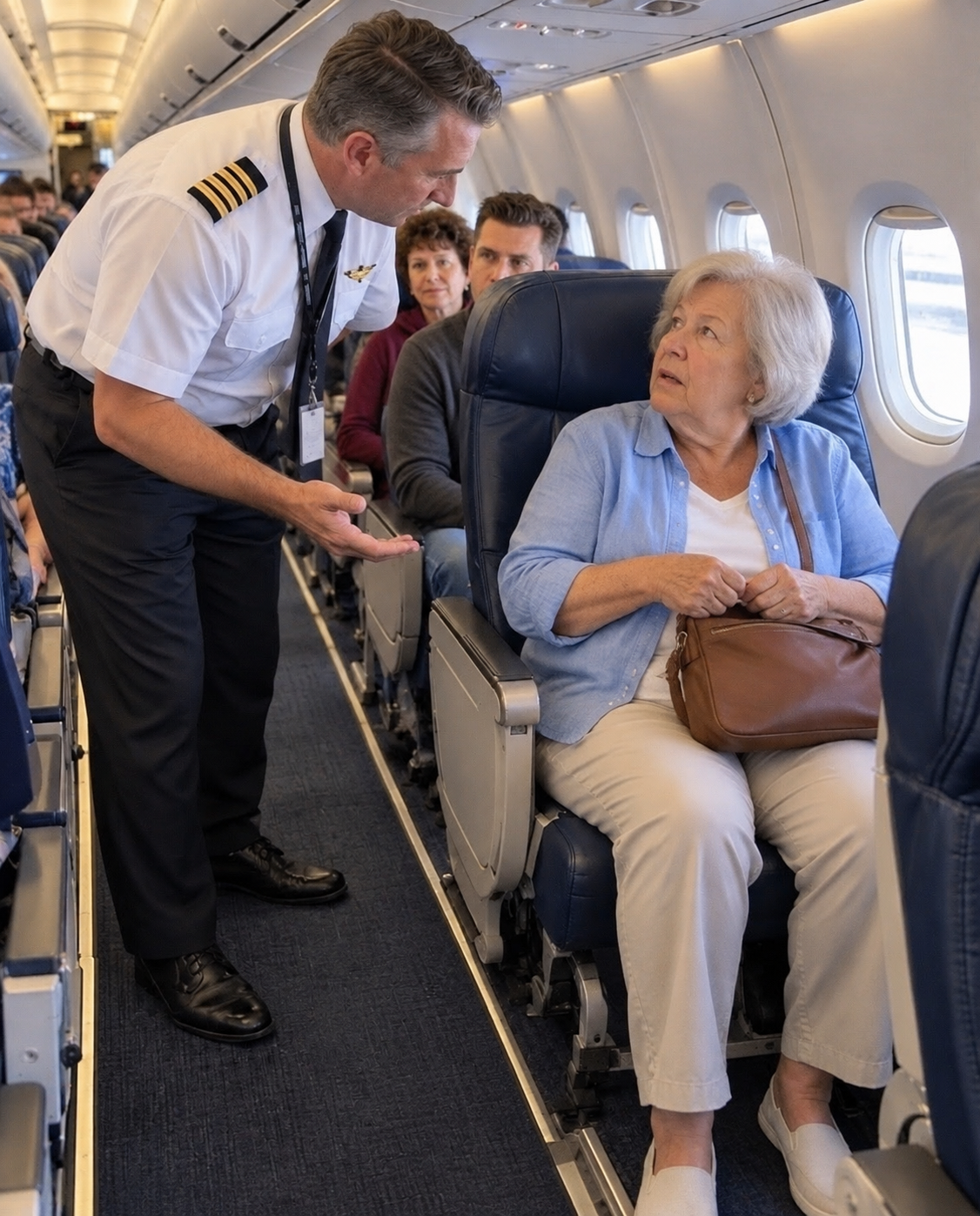 Grandma Gave Up Her First-Class Seat Without Explanation - Then a Pilot Walked Down the Aisle Looking for Her