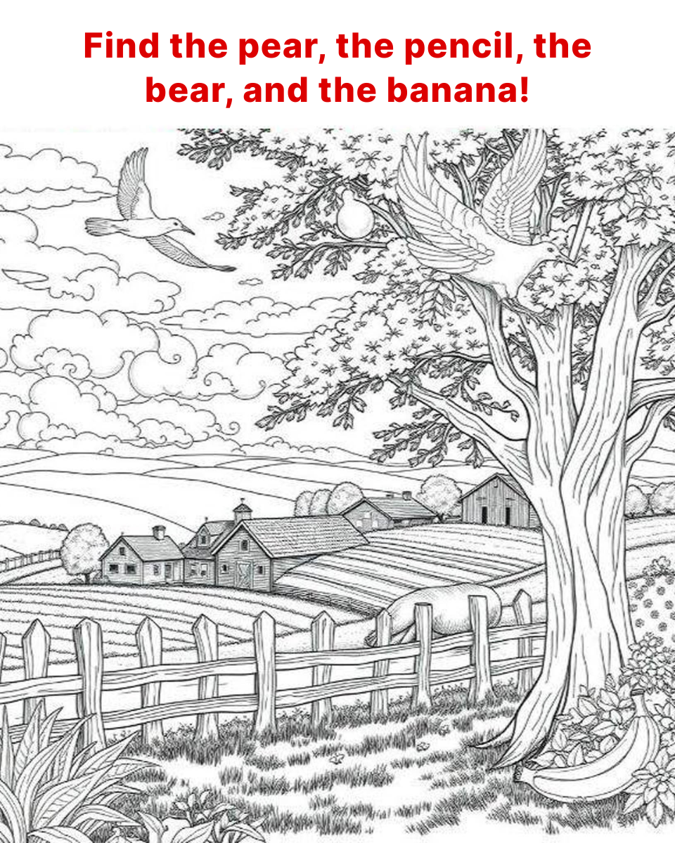 A Bear, a Banana and a Pencil Are Hiding in This Peaceful Countryside Scene - Can You Find Them All?
